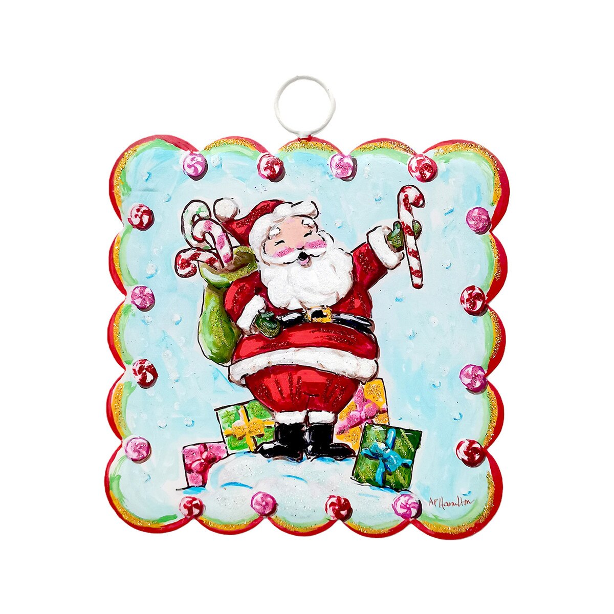 Mini Scallop Art Belly Laugh Santa with Gifts