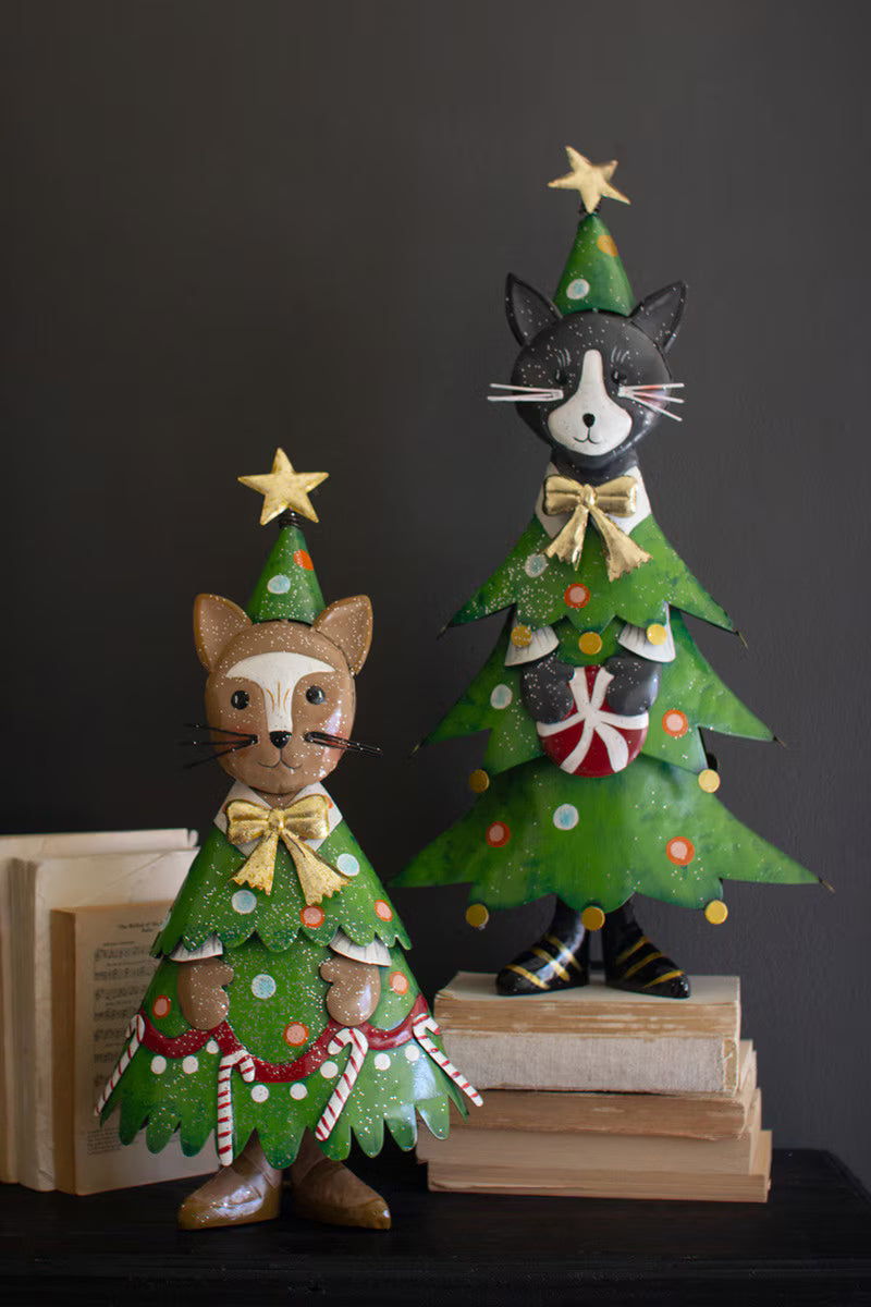 Painted Metal Cat Christmas Trees