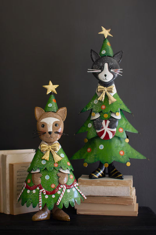 Painted Metal Cat Christmas Trees