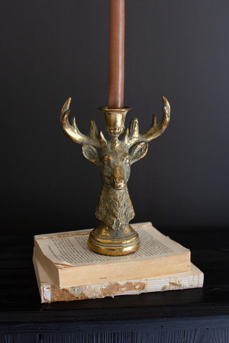 Gold Deer Resin Taper Candle Holder
