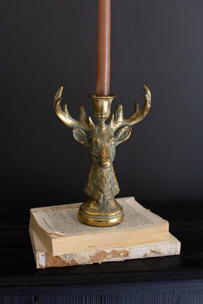 Gold Deer Resin Taper Candle Holder