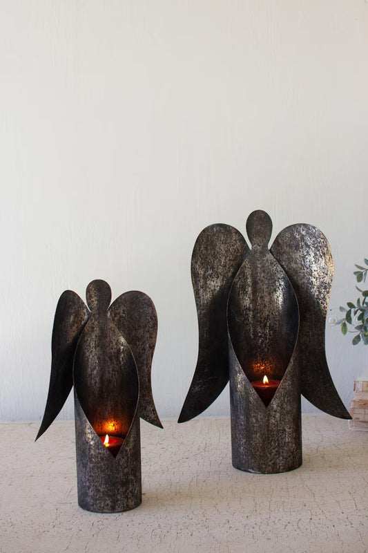 Rustic Metal Angel Candle Holders Assorted