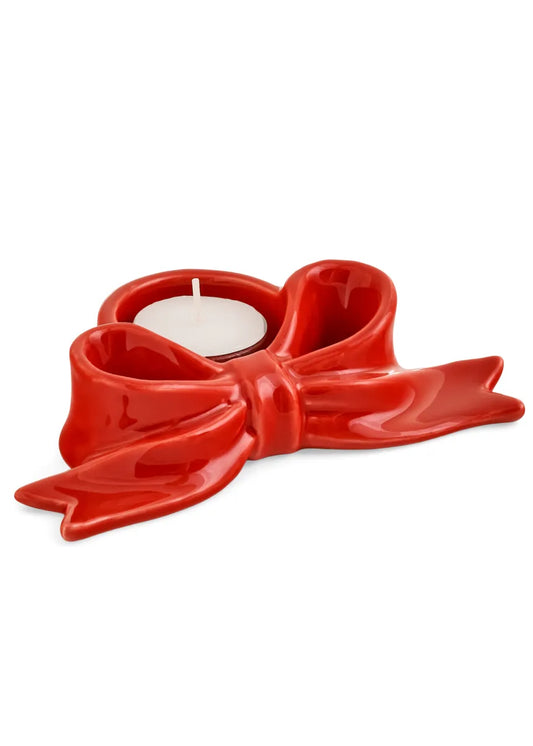 Ceramic Bow Candle Holder-Red