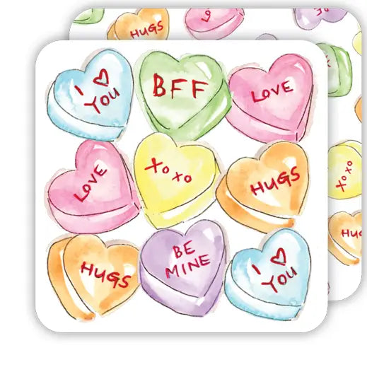 Colorful Candy Conversation Hearts Square Coasters