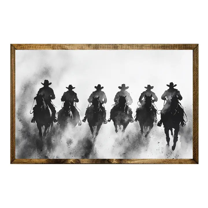 COWBOYS ON HORSEBACK BLACK AND WHITE