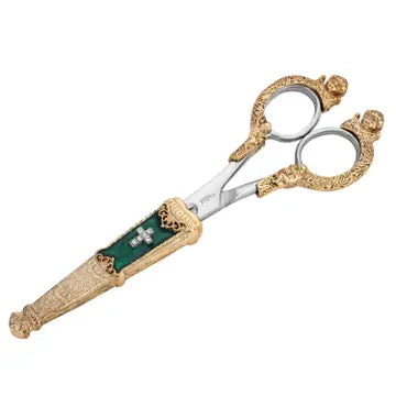 Gold Tone Crytal Cross Green Enamel Scissors