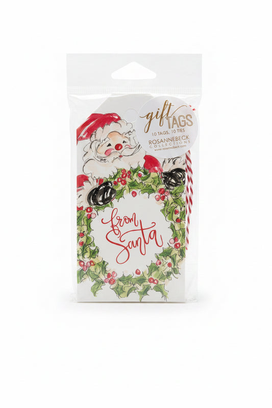 Gift Tag Handpainted From Santa w/Wreath/Christmas Tree w/Gifts