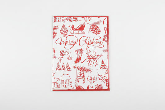 Merry Christmas Red Toile Greeting Card