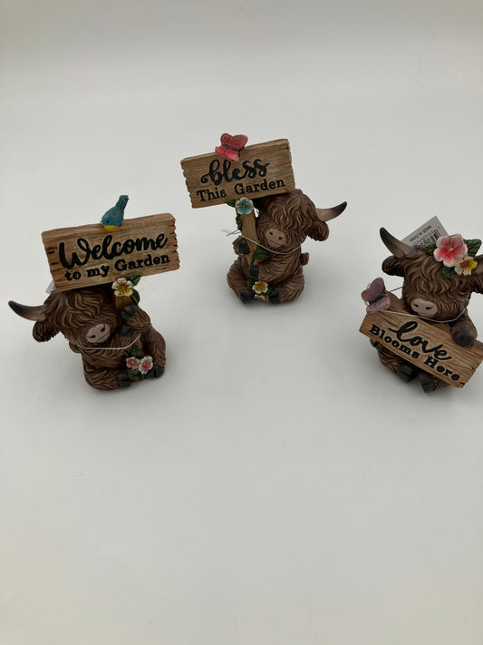 Resin Highland cow -assorted garden theme-sold separately