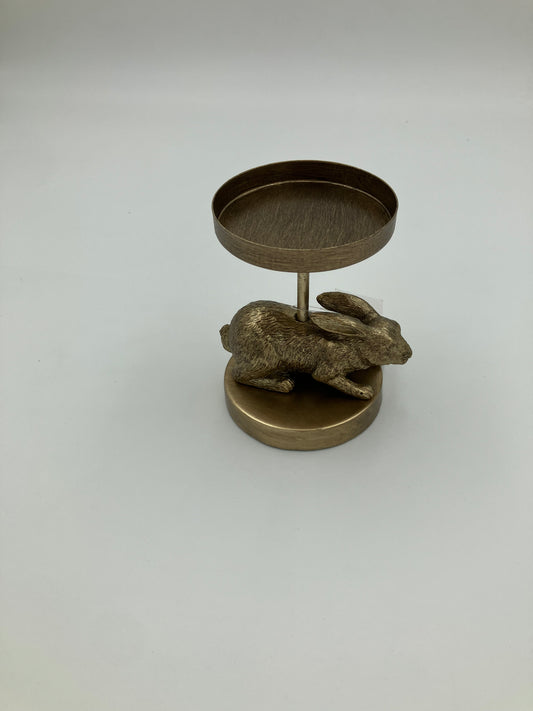 Gold crouching bunny candle holder