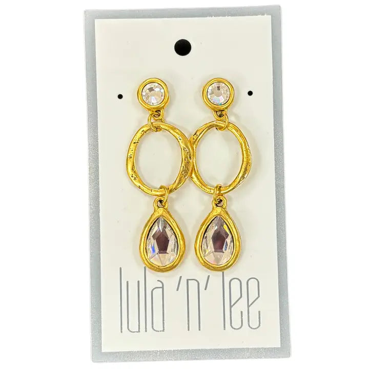 Antique Gold and Crystal Dangle Earrings