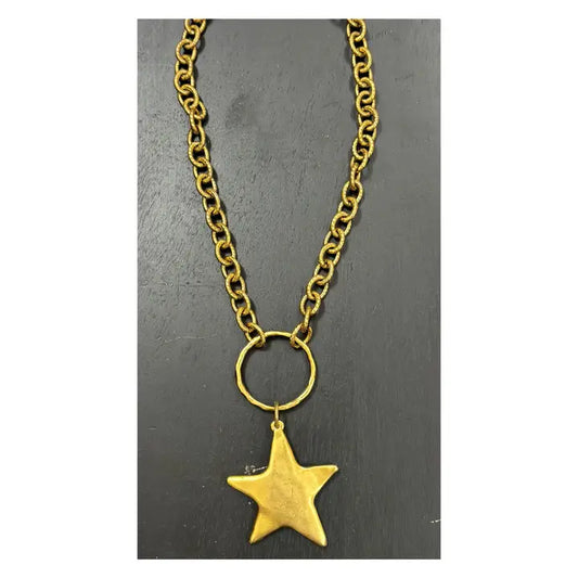 17" Antique Gold Chain Necklace with Gold Star Pendent