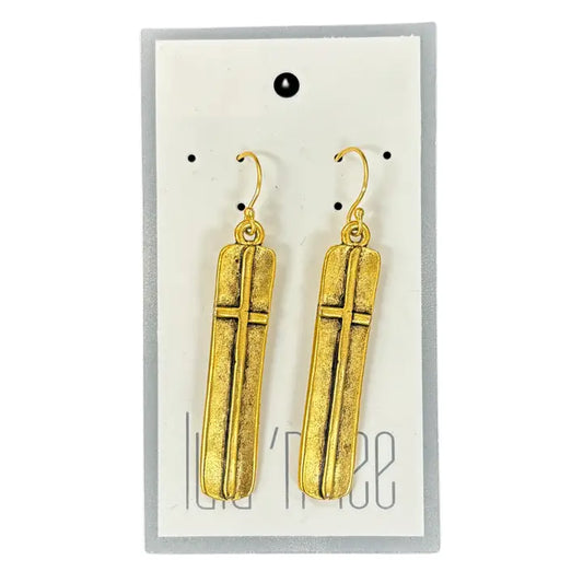 Antique Gold Cross Bar Earrings