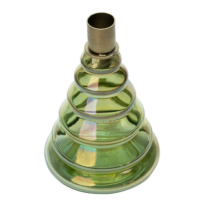 Tinsel Glass Tree Candle Holder, Green