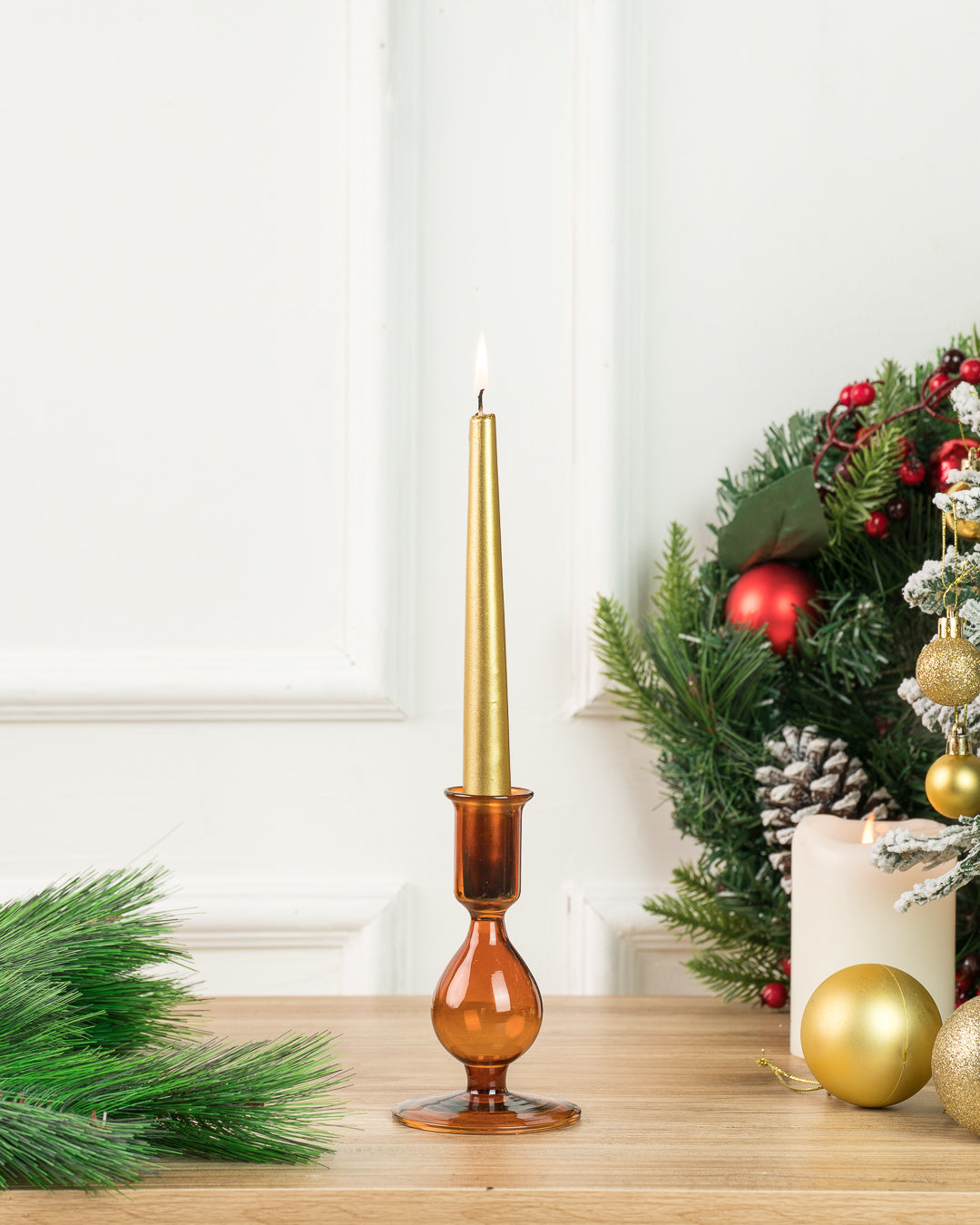 Carina Glass Taper Candle Holder, Amber