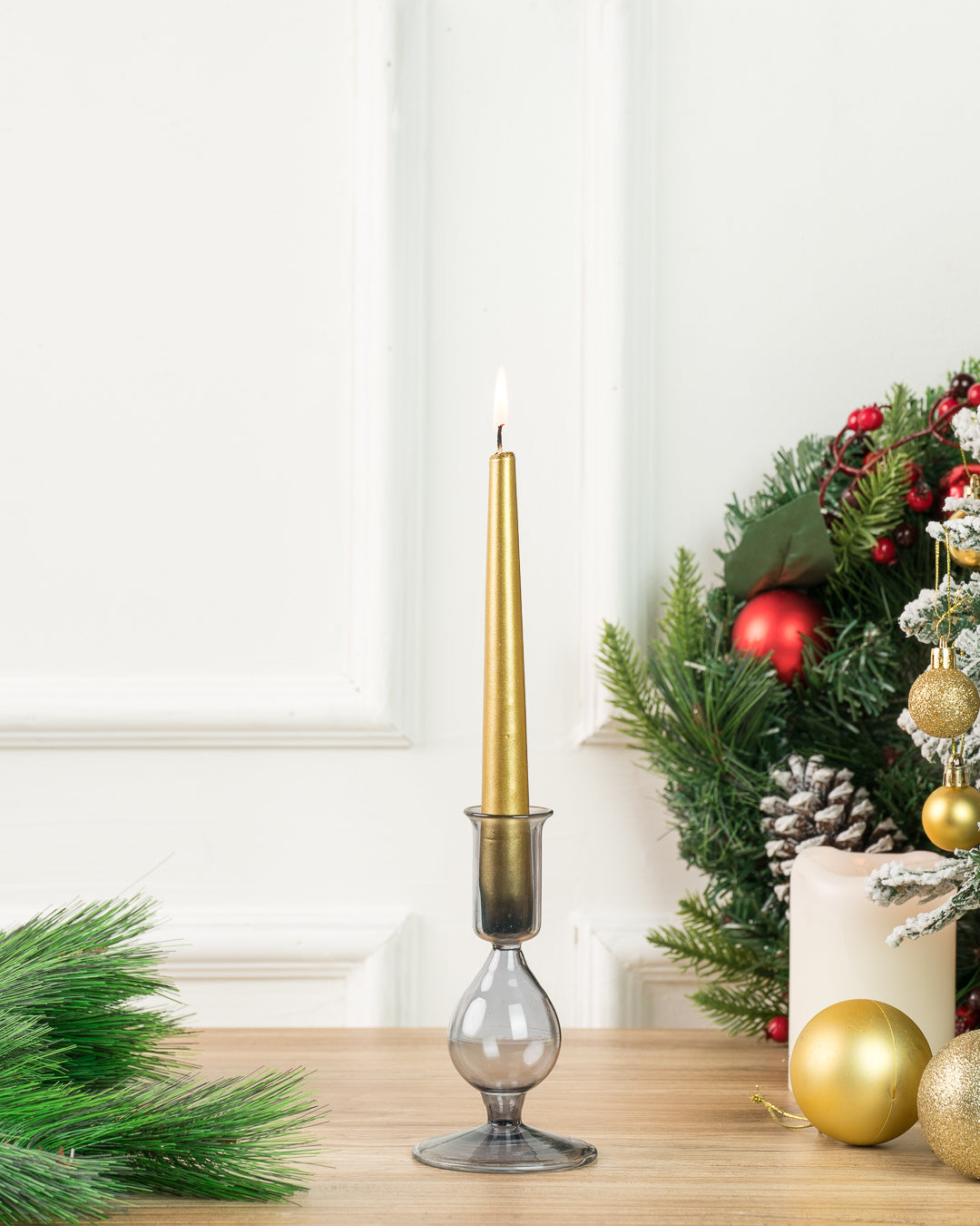 Carina Glass Taper Candle Holder, Smoke