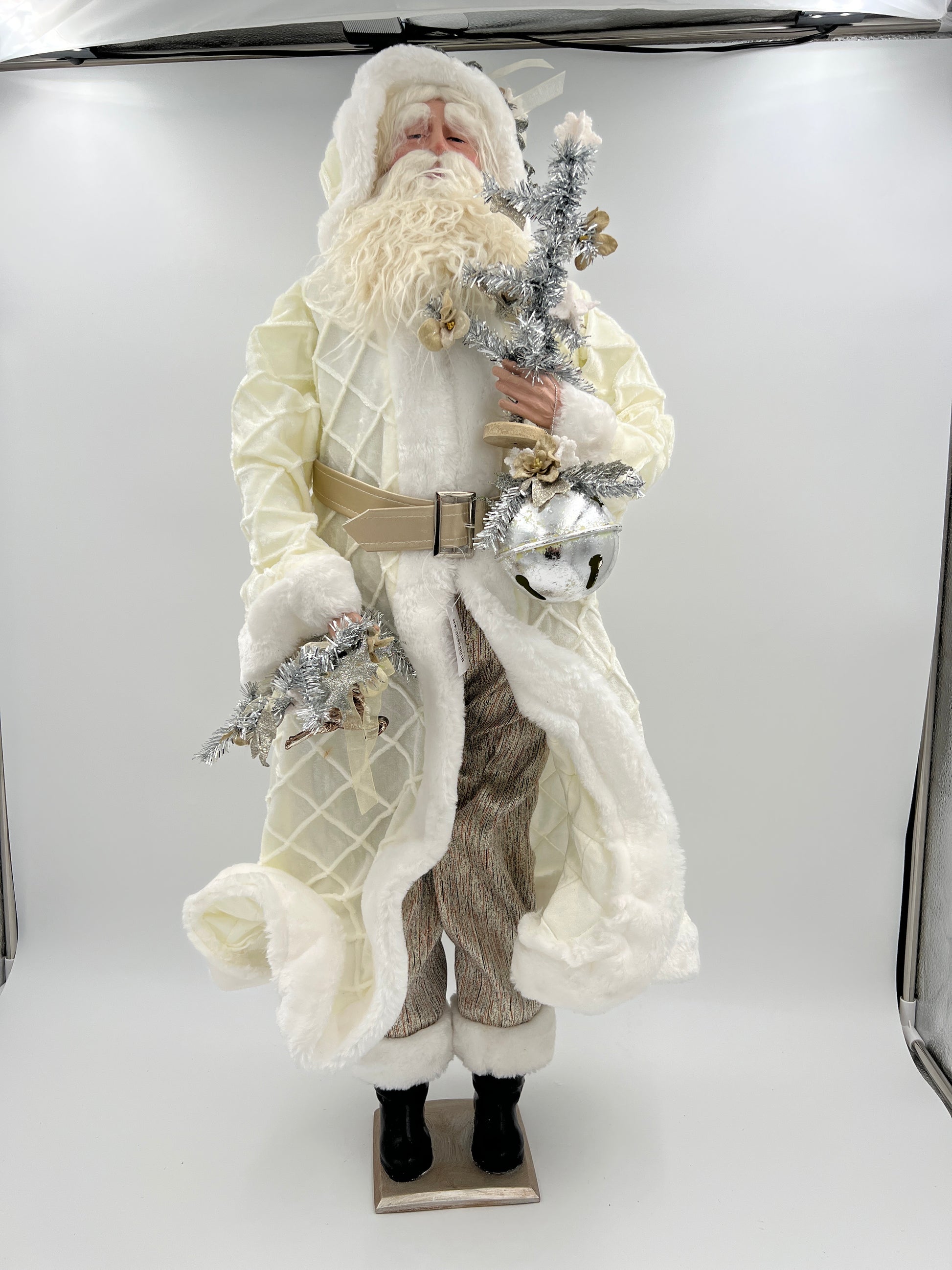 Santa in White Coat Holding Wreath and Bells-36 Santa in White Coat Holding Wreath and Bells-36