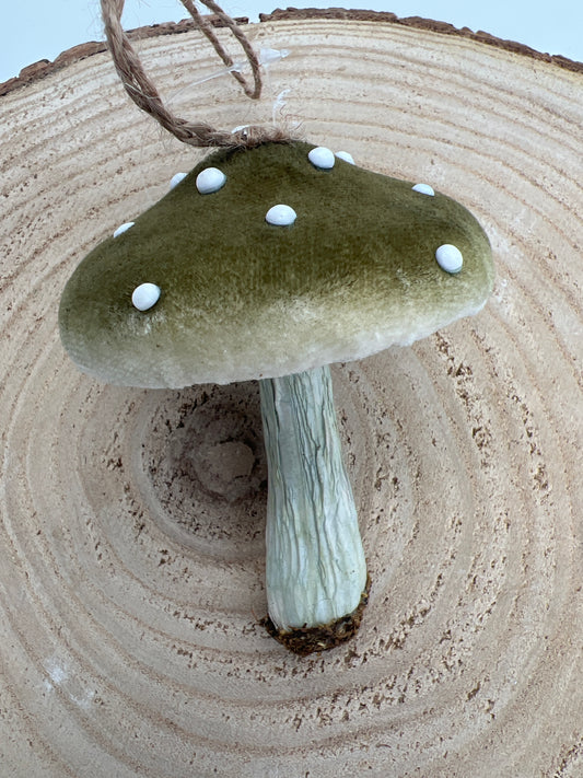 Green Velvet Mushroom Ornament-3.75"