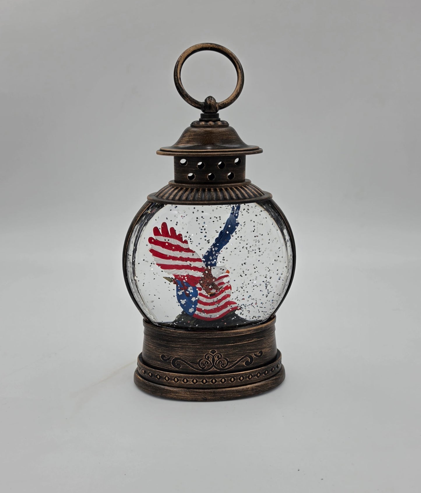 Lighted Americana spinning Water globe lantern