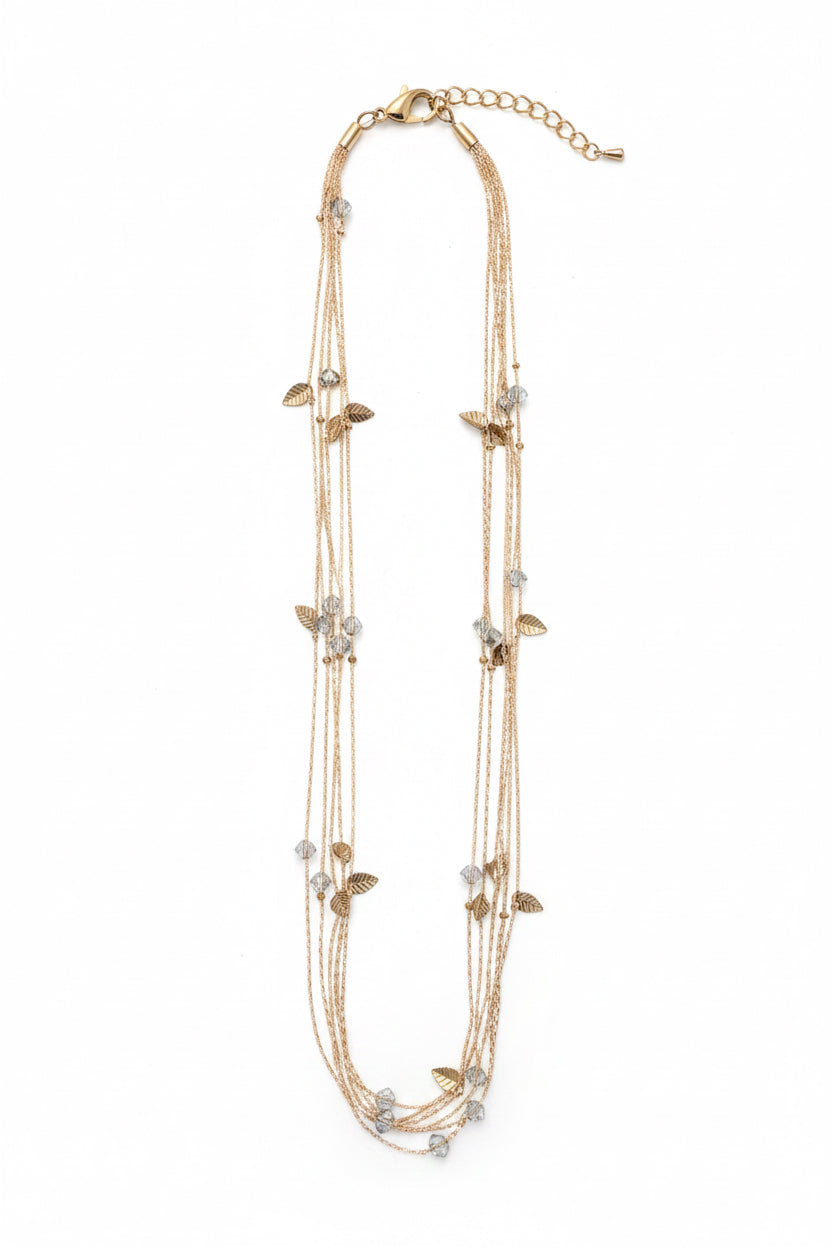 Rose Gold Tone  Multi layer with Leave Accent Necklace   (60)