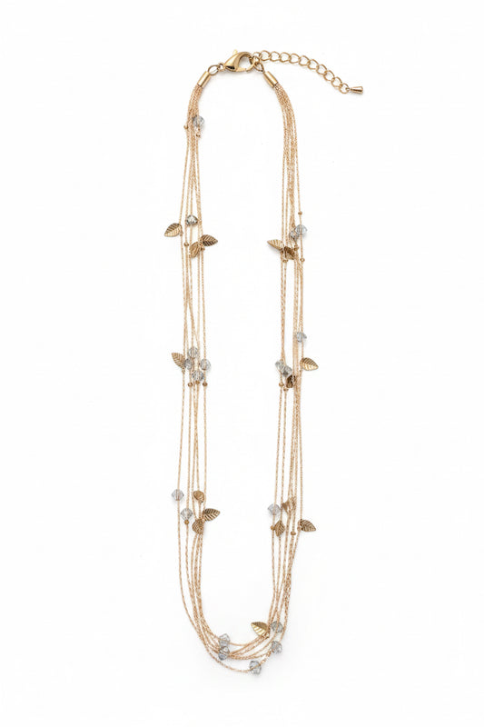 Rose Gold Tone  Multi layer with Leave Accent Necklace