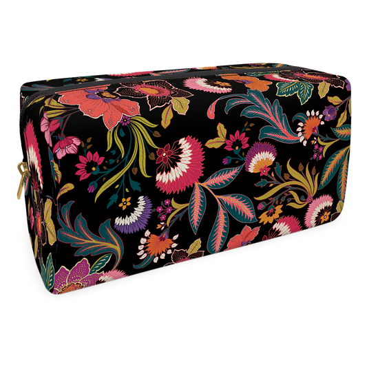 Black Floral Cosmetic Bag Medium