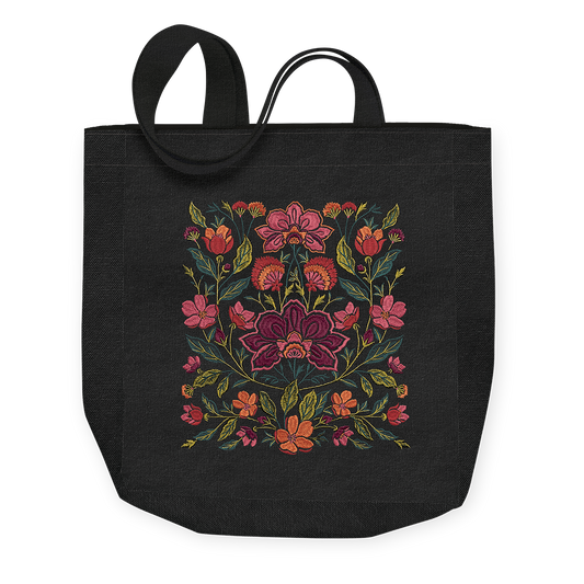 Black Floral Canvas Tote Bag