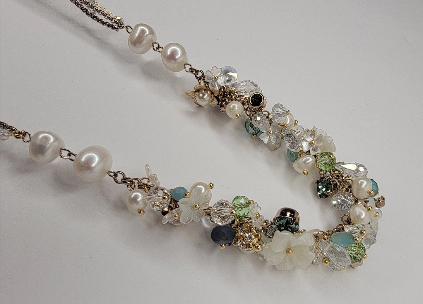 Handmade Floral Delicately Crafted Pearl and Crystal Necklace