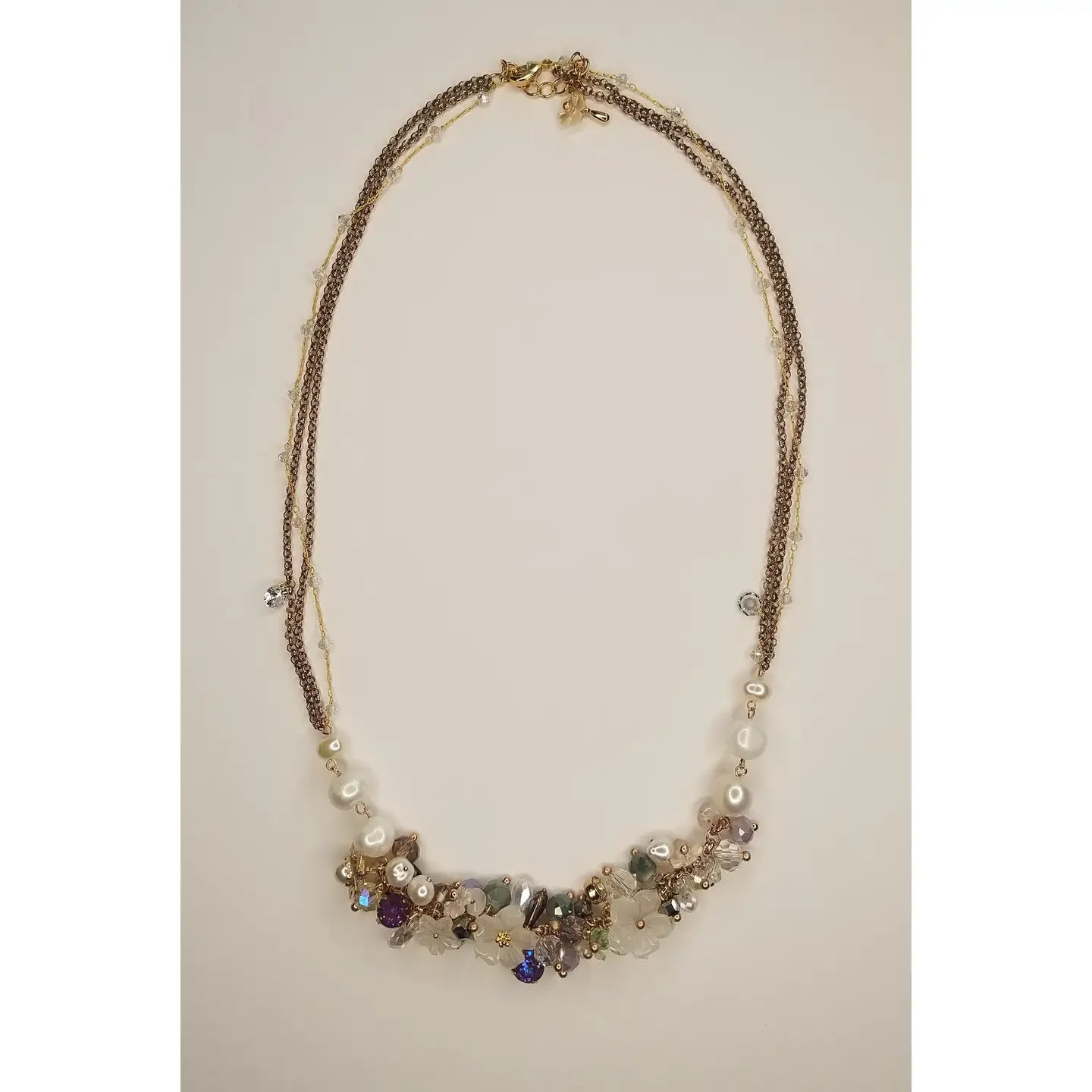 Handmade Floral Delicately Crafted Pearl and Crystal Necklace