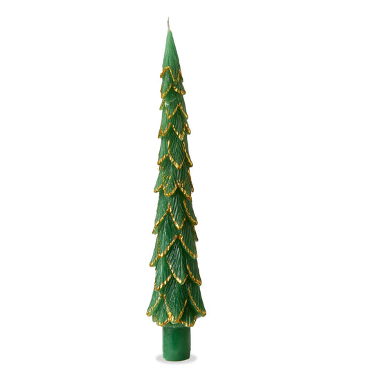 Gilded Pine Tree Taper Candle Set Of 2 Green
