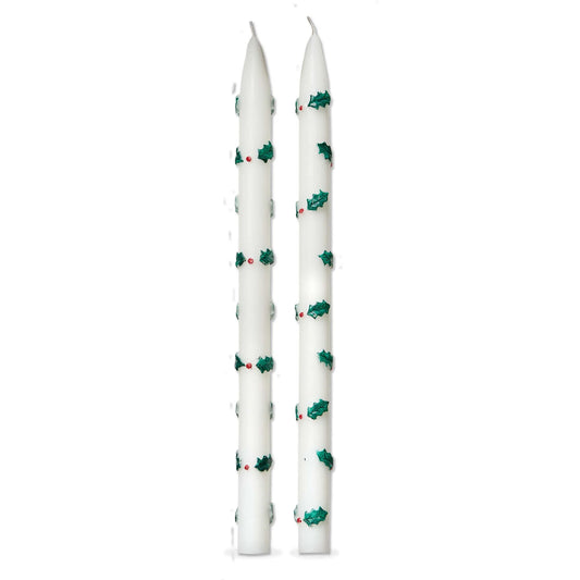 Holly Berries Hand Painted Taper Set Of 2