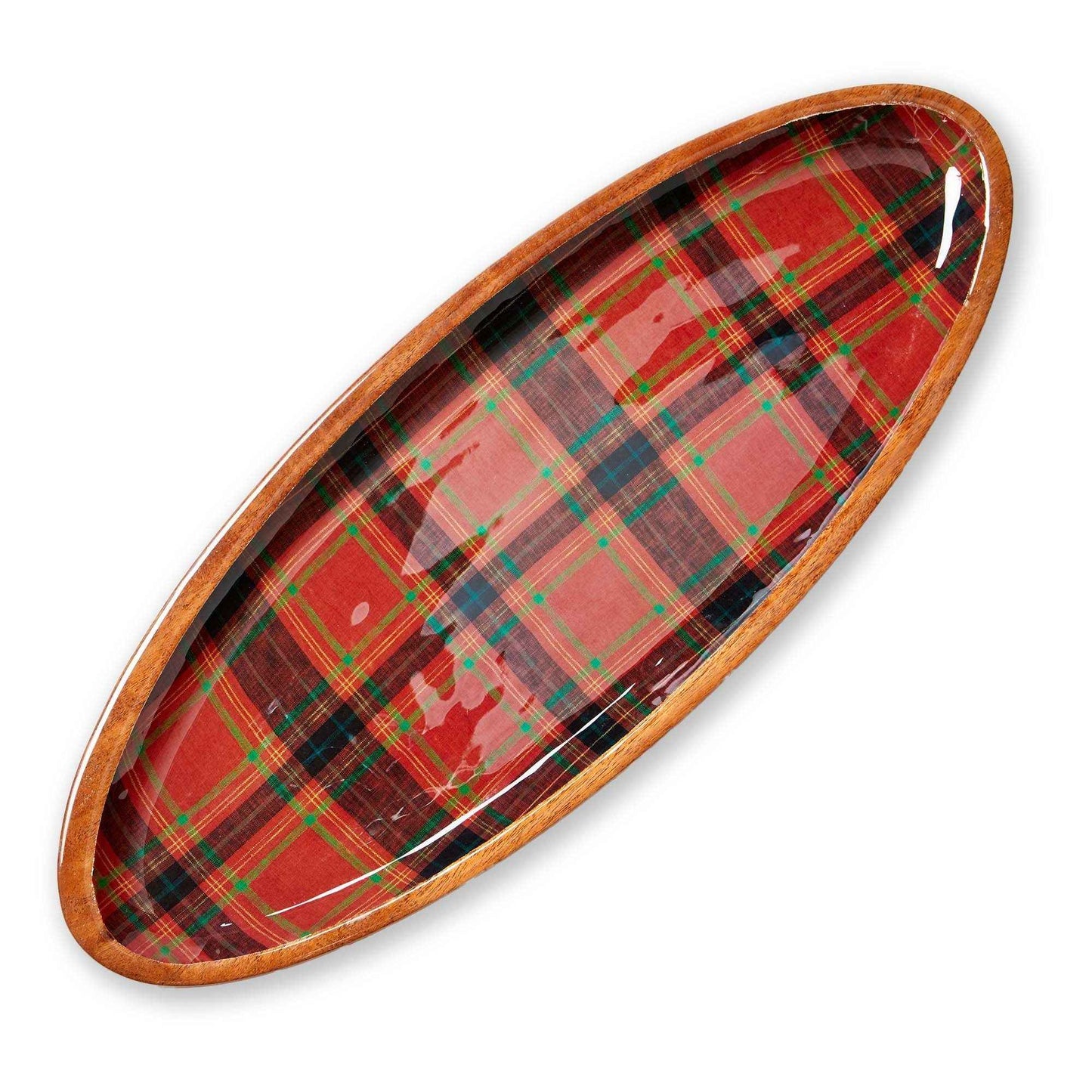 Holiday Plaid Wood & Enamel Platter Large