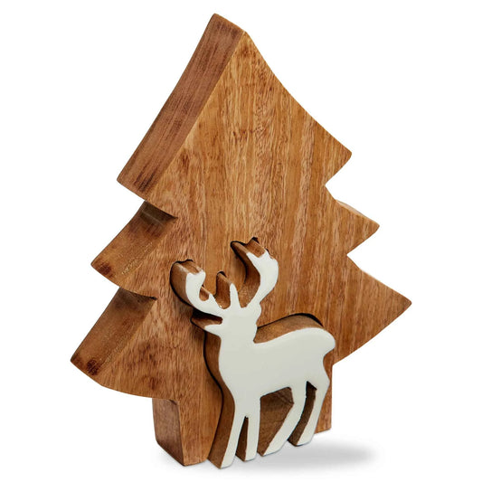 Wood Tree With Cut Out Deer Decor