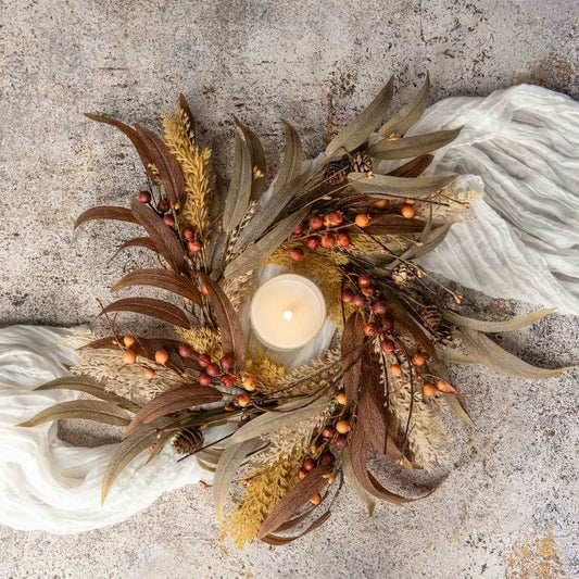 18" MIXED WHEAT & BERRY WREATH