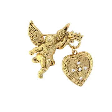 14k Gold-Dipped Crystal Glory of the Cross Cherub Brooch