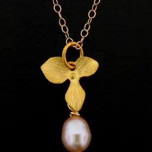 Gold Pink Pearl Orchid Necklace