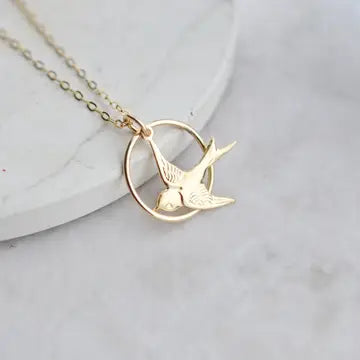 Gold Swallow Song Bird Necklace