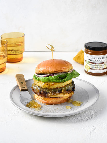 Amber Ale Pineapple Jalapeno Jam, shown in a styled setting