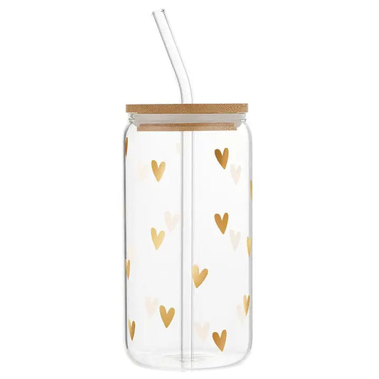 Gold Heart Glass Tumbler - 16oz