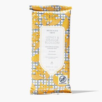 Toallitas limpiadoras faciales y corporales con miel y flor de naranja