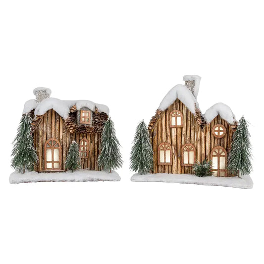 House with flocked Snow Capped Roof and Trees