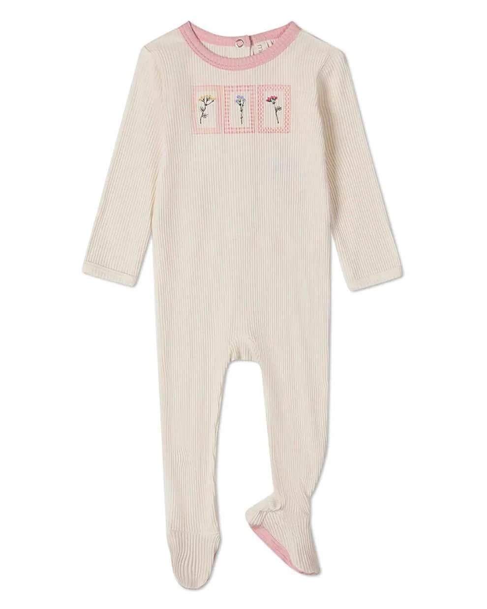 Baby Girls "Framed Florals" Ribbed Cotton-Blend Embroidered Footie