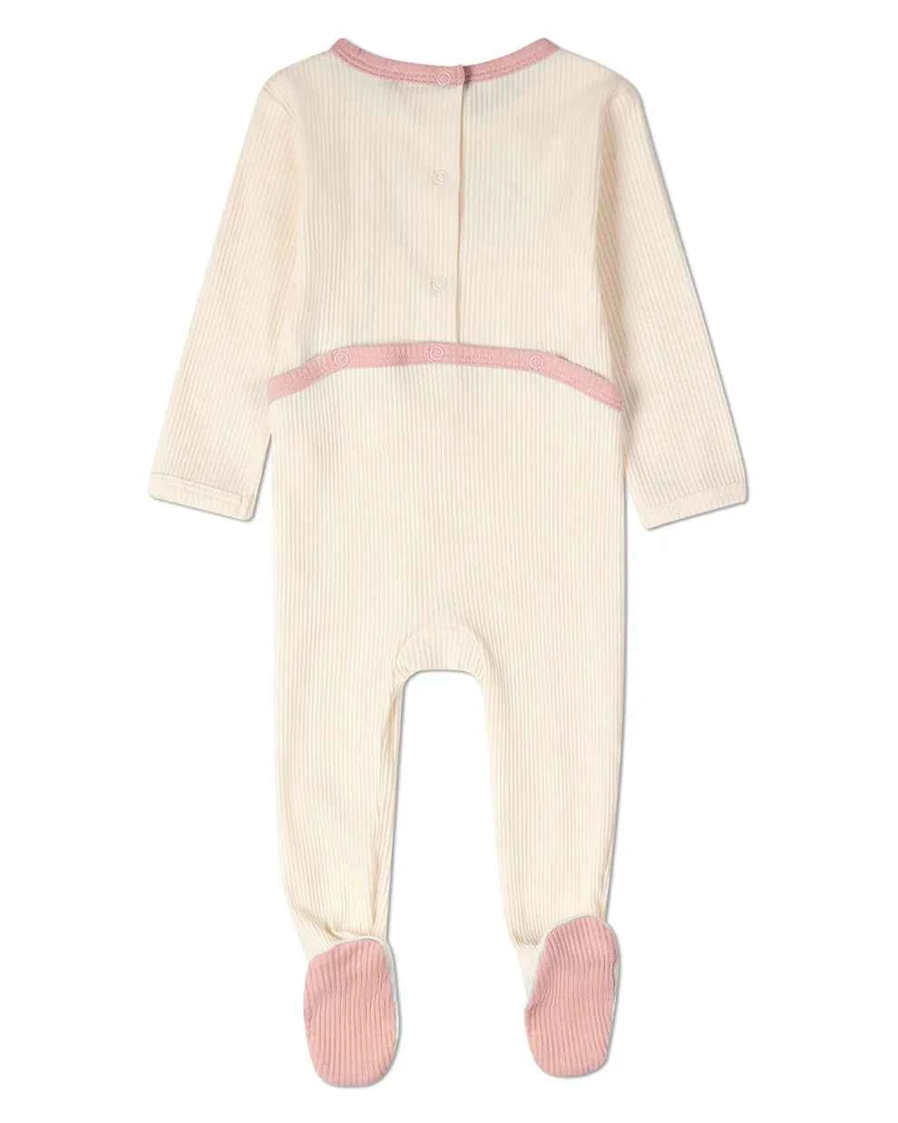 Baby Girls "Framed Florals" Ribbed Cotton-Blend Embroidered Footie