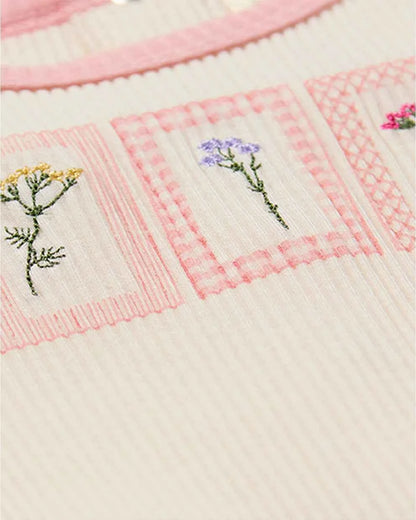 Baby Girls "Framed Florals" Ribbed Cotton-Blend Embroidered Footie