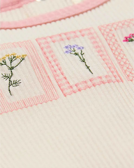 Baby Girls "Framed Florals" Ribbed Cotton-Blend Embroidered Footie