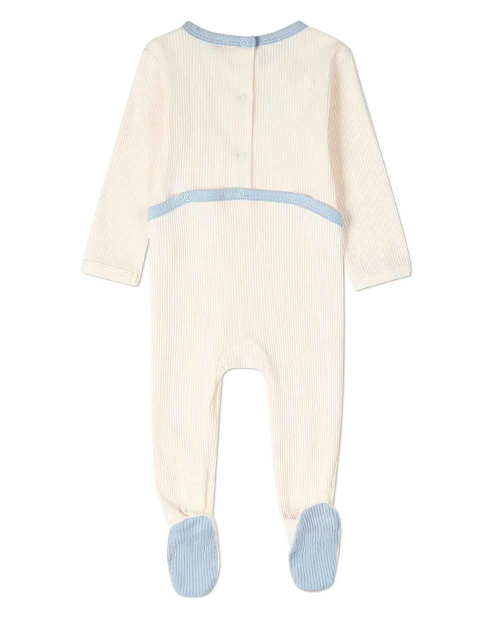 Baby Boy "Framed Foliage" Ribbed Cotton-Blend Embroidered Footie