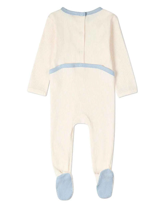 Baby Boy "Framed Foliage" Ribbed Cotton-Blend Embroidered Footie