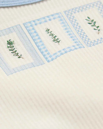 Baby Boy "Framed Foliage" Ribbed Cotton-Blend Embroidered Footie