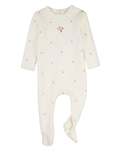 Baby Girls "Rosettes and Stitching" Cotton/Rayon-Blend Footie