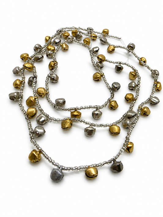 Glass Bead and Jingle Bell Garland-Silver and Gold